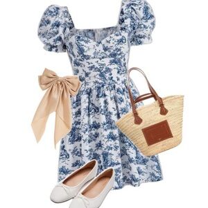 Romantic blue toile vintage print dress